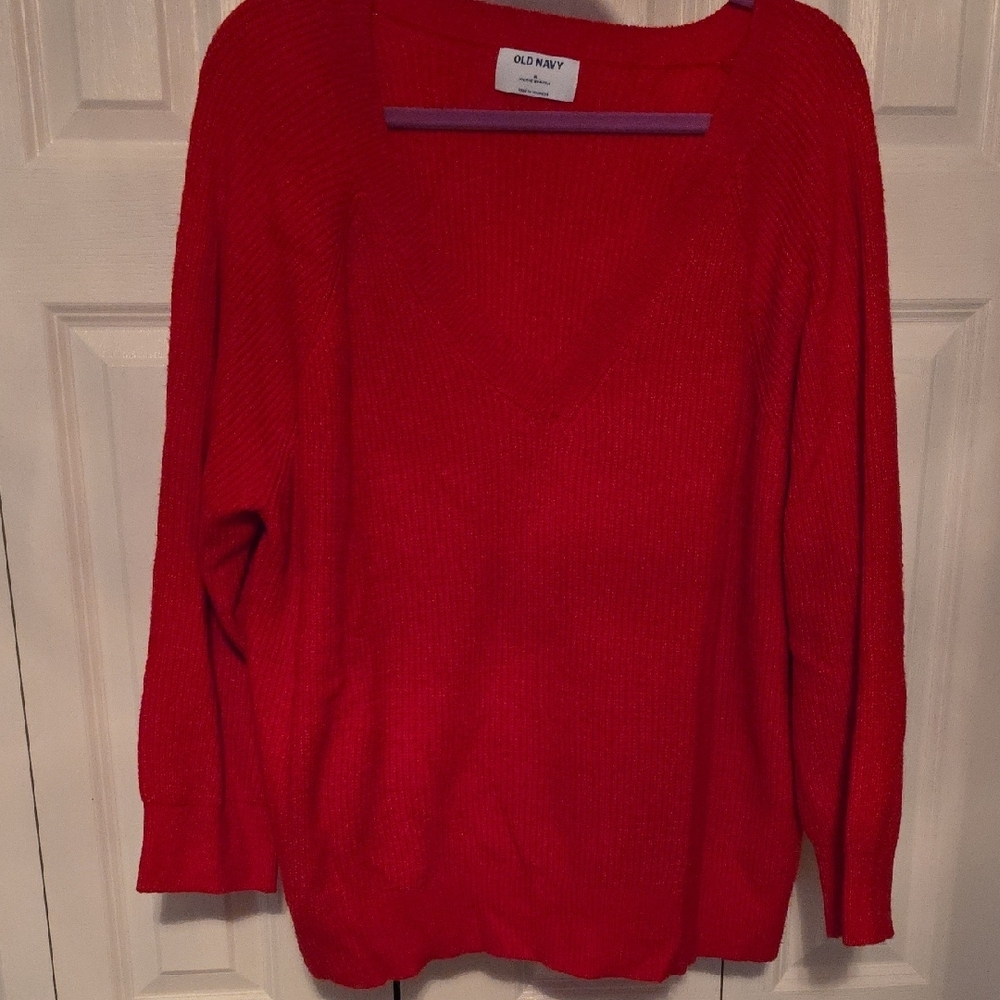 Old Navy Red V-Neck Sweater Knit Casual